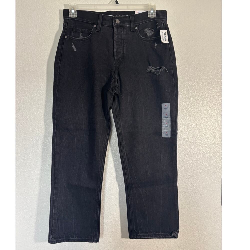 Old Navy NWT Women's Size 8 High-Rise Slouchy Straight Button-Fly Black Jeans